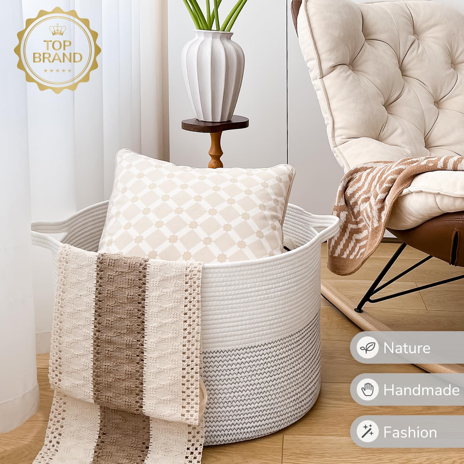 INDRESSME XXXLarge Cotton Rope Basket 21.7