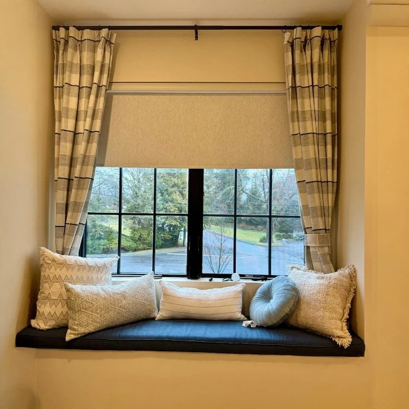 Remy Grey Stripe Gingham Blackout Curtains - Custom Size Room Darkening Window Treatment for Bedroom, Living Room & Nursery