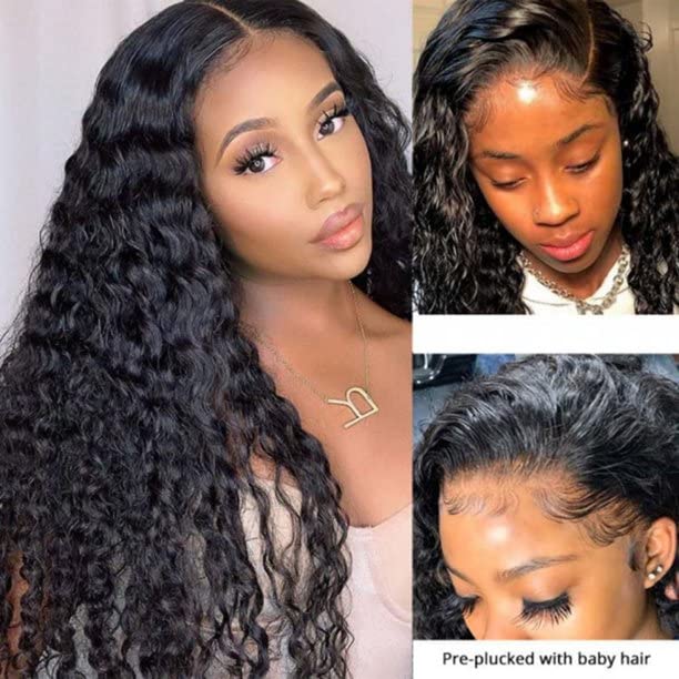 360 Lace Frontal Wig Human Hair Brazilian Remy Curly Glueless Pre-Plucked with Baby Hair - 20 Inch 180% Density Transparent Lace Wig for Black Women | Perfect for Daily Wear, Parties, and Special Occasions