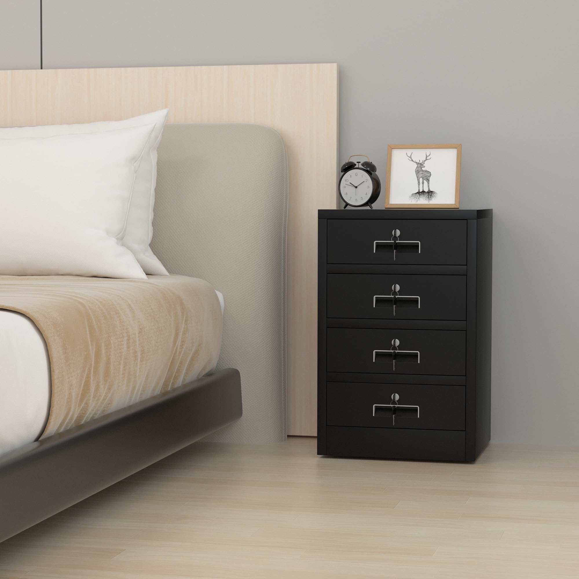 Sturdy Metal Storage Cabinet with Lockable Drawers - Secure Organizer for Home Office, Bedroom & Living Room (Black) | Perfect for Documents, Office Supplies & Home Organization
