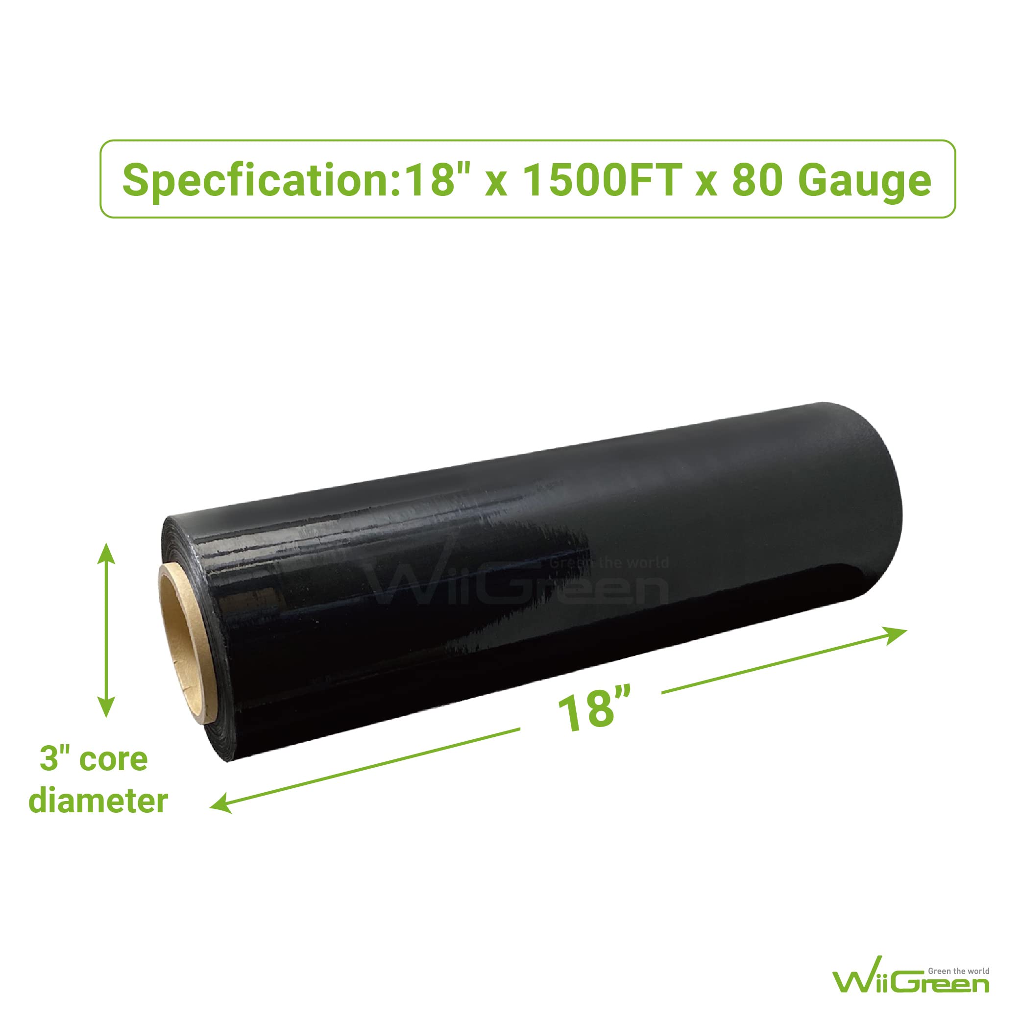 Heavy Duty 4-Roll 18-Inch Black Stretch Film Plastic Wrap - 1500 Feet, 5-Layer 80 Gauge Extra Thick & Durable for Moving, Packing & Shipping | Industrial Grade Strength | Wholesale Price | Perfect for Warehouse, Logistics & Home Moving Protection