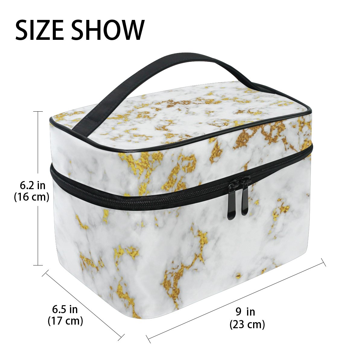 Cooper Girl Gold Marble Cosmetic Bag - Waterproof Travel Makeup Organizer with Mirror | Perfect for Travel, Gym & Daily Beauty Storage