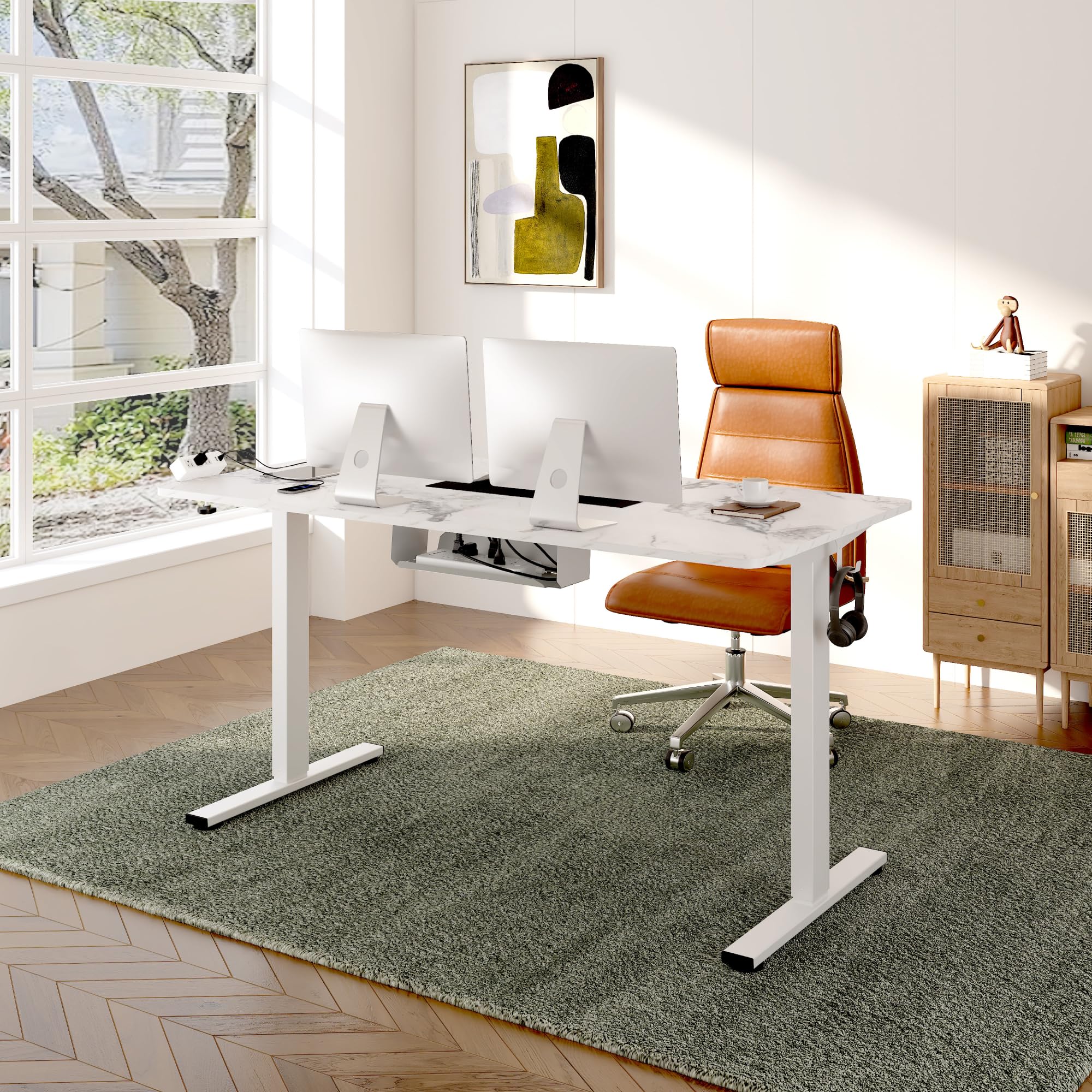 FLEXISPOT EN1 Electric Height Adjustable Standing Desk - 48 x 24 Inch Sit Stand Workstation with Memory Controller for Home Office (White Frame/White Top) - Perfect for Remote Work, Gaming & Study Setup