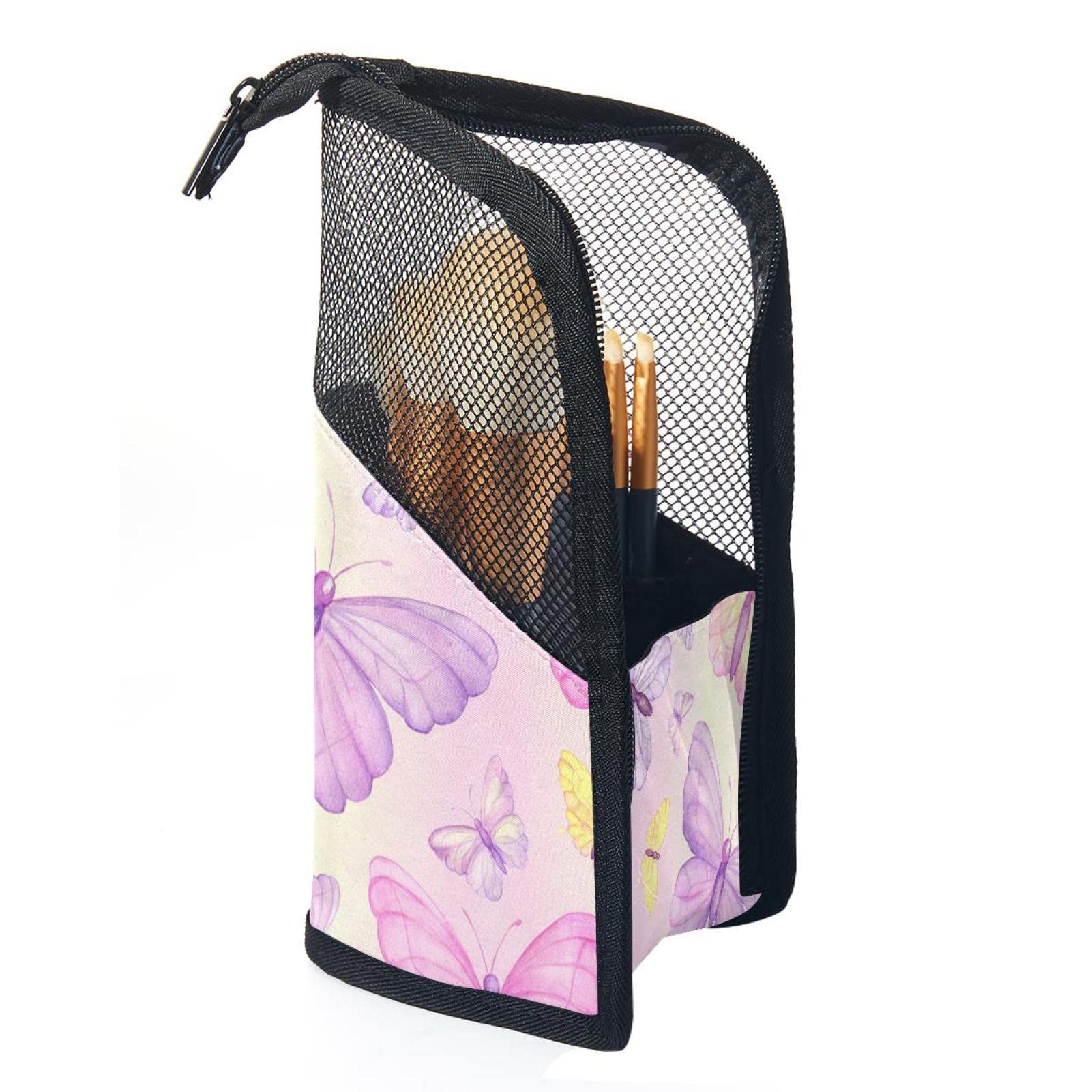 Professional Makeup Brush Holder Organizer with 12 Cosmetic Brushes - Artist Storage Pouch & Butterfly Stand-up Cup for Women & Girls - Perfect for Travel, Home Vanity, and Makeup Studio Organization