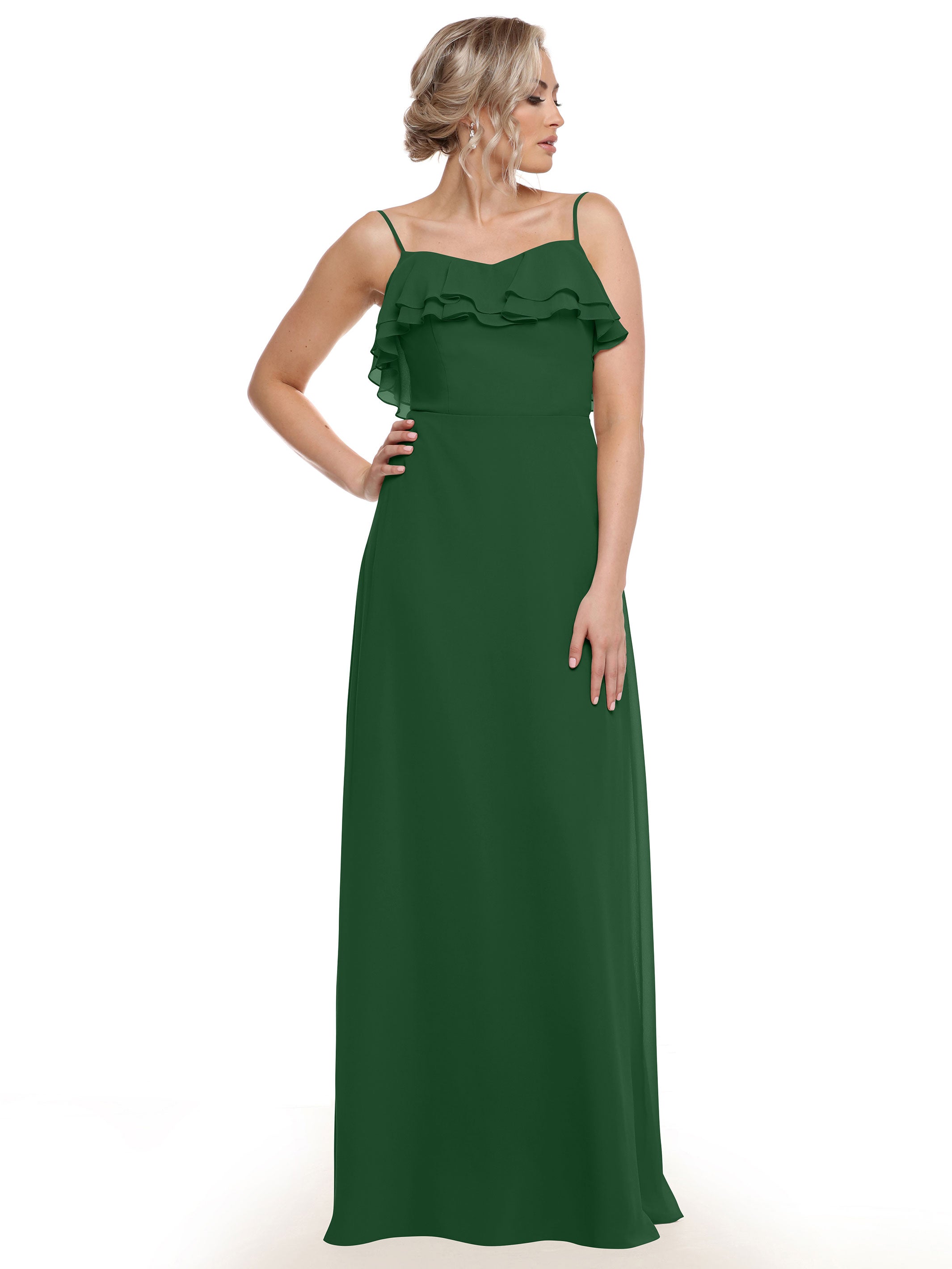 Elegant 80146 Chiffon Bridesmaid Dress with Ruffled Neckline - Perfect for Weddings, Formal Events & Special Occasions