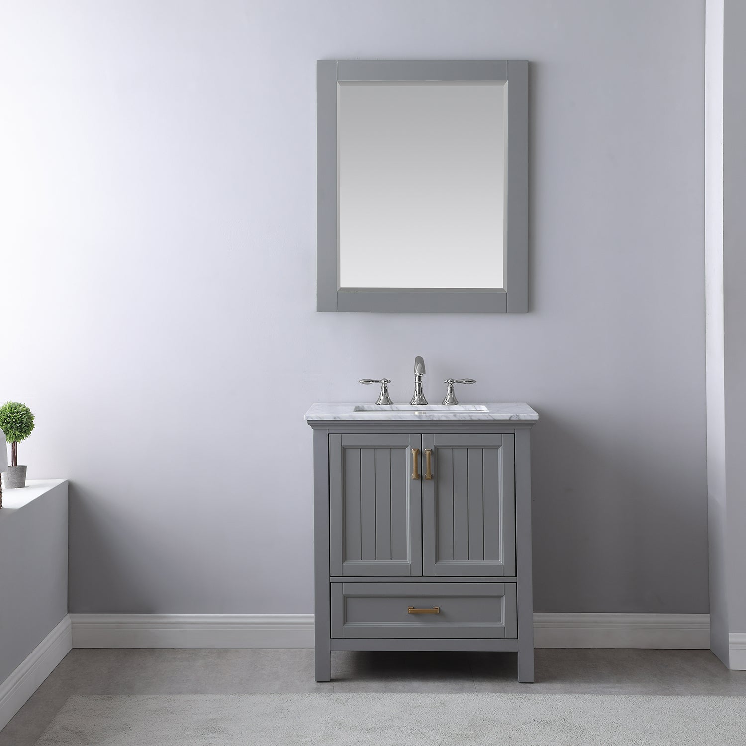 Isla 30 Inch Single Bathroom Vanity Set with Aosta White Engineered Stone Countertop - Modern Sink Cabinet for Small Bathrooms, Powder Rooms & Guest Baths