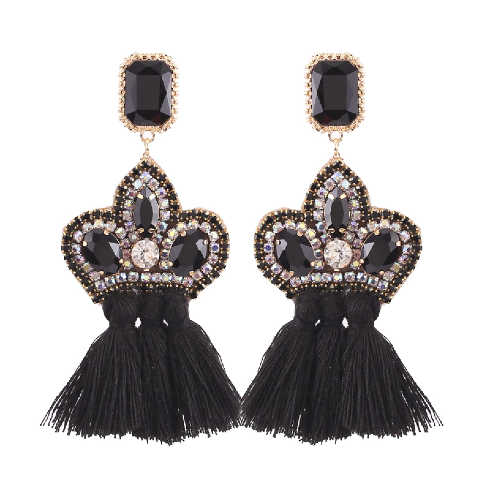 Sparkling Rhinestone Drop Earrings for Women - Elegant Tassel Dangle Jewelry with Crystal Crown Design | Perfect for Boho, Party & Evening Wear