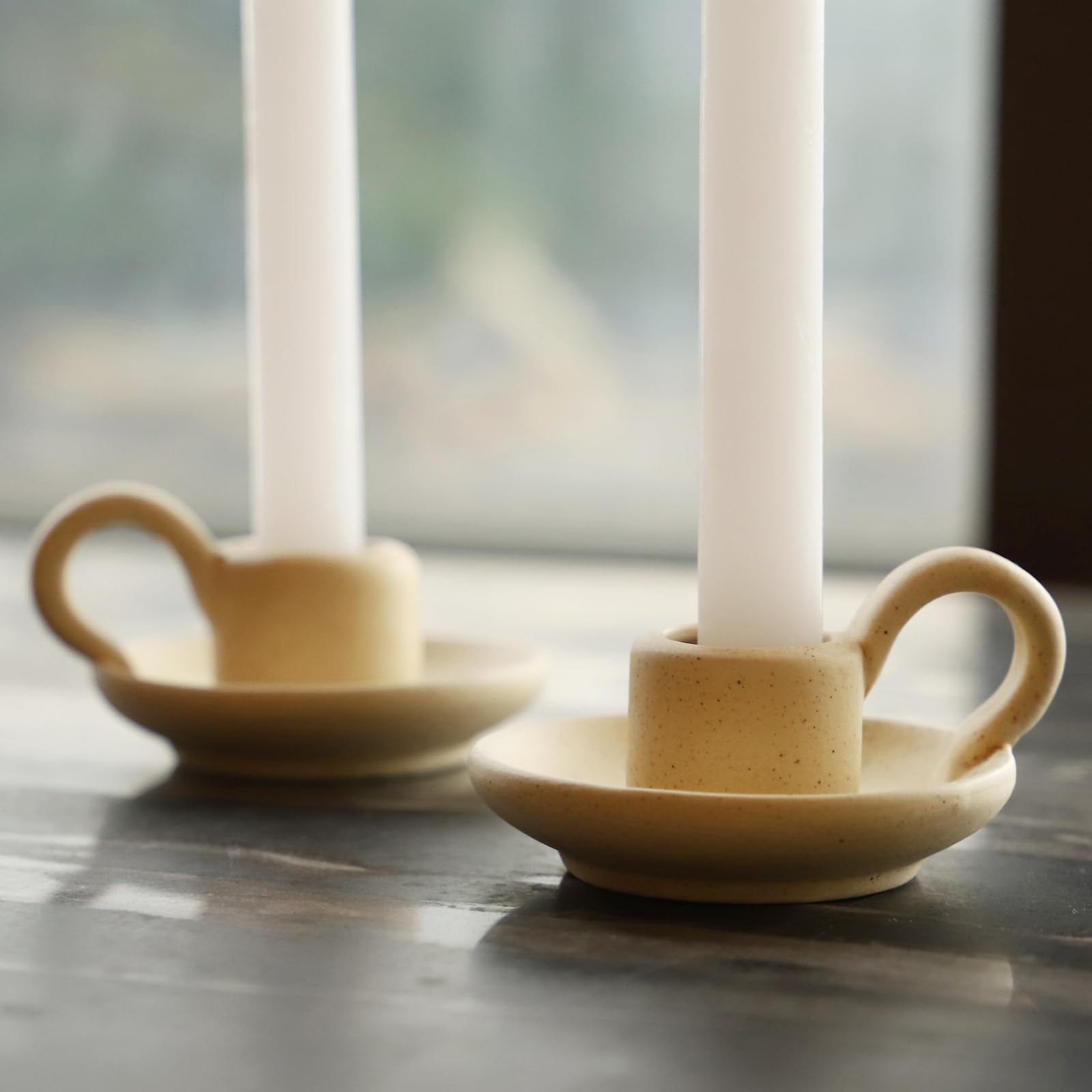 Nordic Style Ceramic Candle Holder Set of 2 - Elegant Taper Candlestick Stand for Home Decor, Wedding Centerpiece & Party Table Display - Perfect for Dining Table, Mantel Decor and Romantic Ambiance