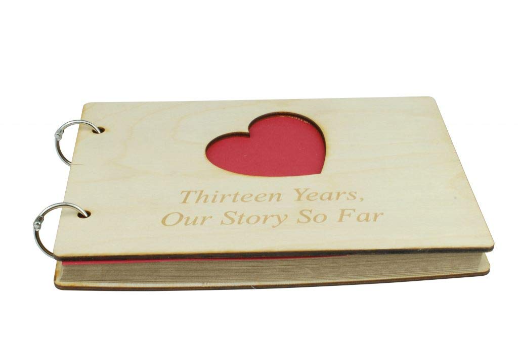 13 Year Anniversary Wooden Scrapbook - Romantic Keepsake Gift for Wife or Girlfriend | Wedding Anniversary, Valentine's Day & Special Occasions