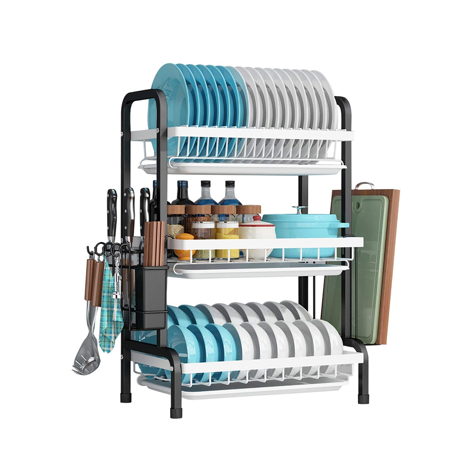 Stainless Steel Dish Drying Rack - 2/3 Tier Space Saving Kitchen Counter Organizer with Utensil Holder & Cutting Board Storage | Rustproof Dish Drainer (20.9x9.3x24.1 inch) for Small Apartments & Compact Kitchens