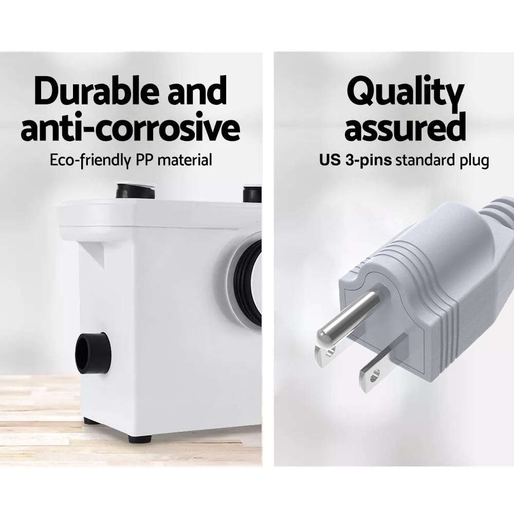 TOPWAY 600W Macerator Sewage Pump with 3 Water Inlets - Upflush Toilet, Sink, Shower & Bathtub Waste Water Disposal System for Basement, Kitchen & RV - Powerful Macerator Sump Pump for Efficient Waste Management