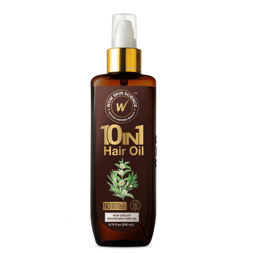 WOW Skin Science 10-in-1 Nourishing Hair Oil with Argan & Rosemary - Repair Dry Damaged Hair, Stimulate Growth - For Women & Men (6.76 Fl Oz) - Perfect for Daily Hair Care, Scalp Massage & Overnight Treatment