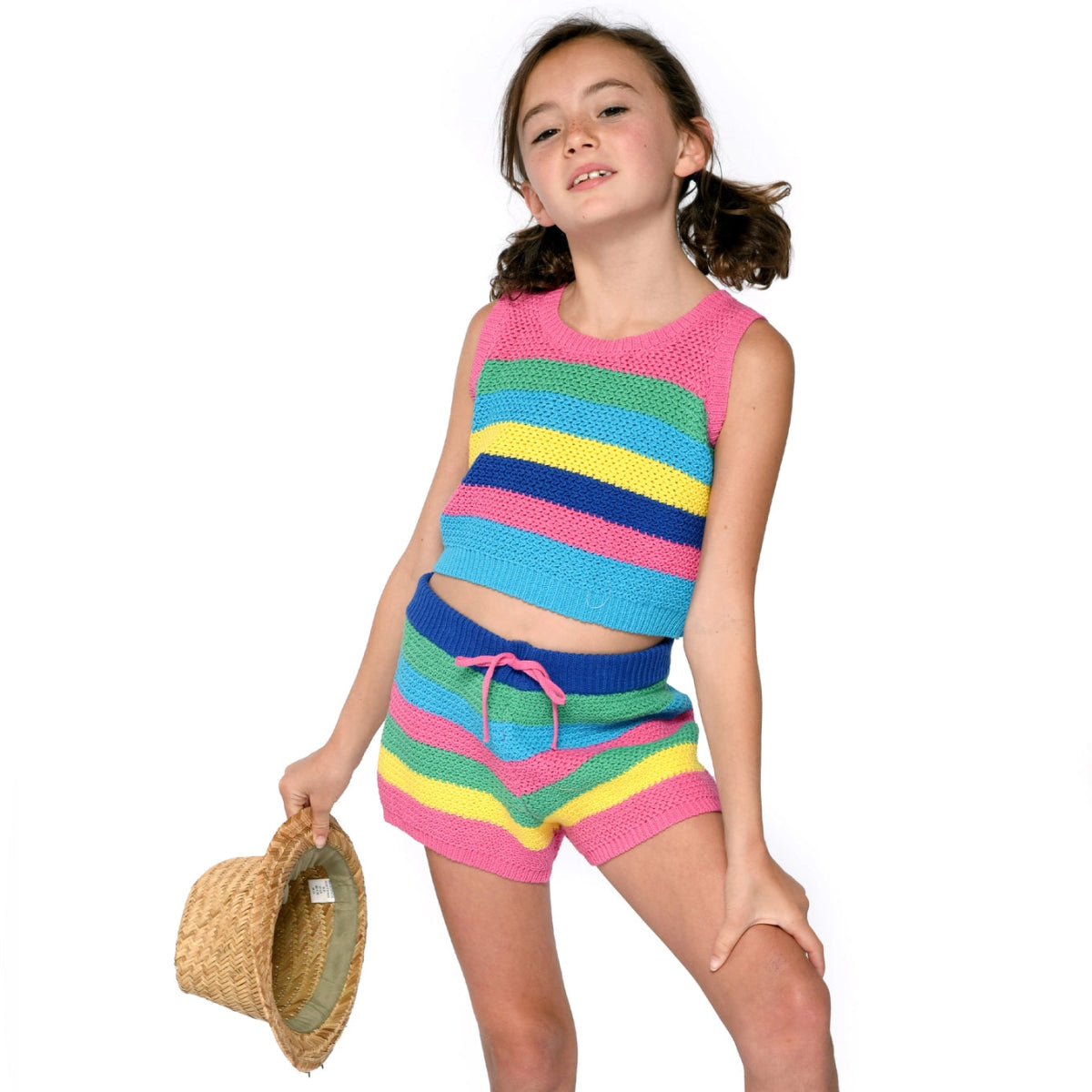 Stylish Striped Crochet Tank and Shorts Set for Women - Summer Beach Outfit, Casual Boho Chic Look