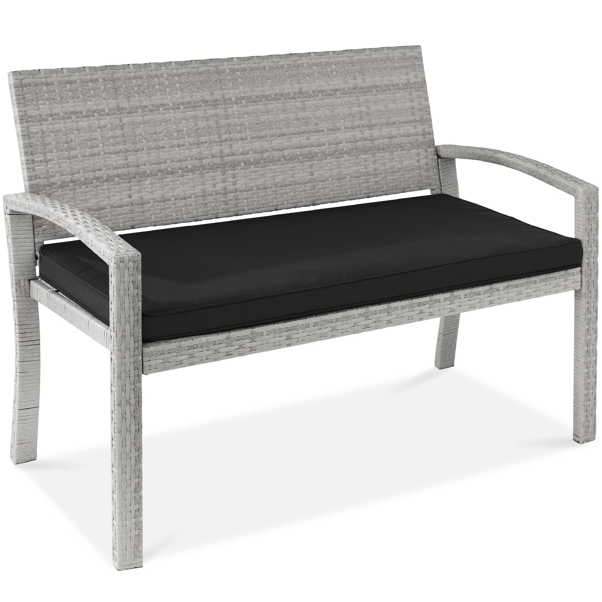 Best Choice Products 2-Person Outdoor Wicker Bench with Cushion - 700lb Capacity Patio Seating for Garden, Backyard, Porch - Gray/Black (Perfect for Relaxing, Entertaining Guests & Outdoor Dining)