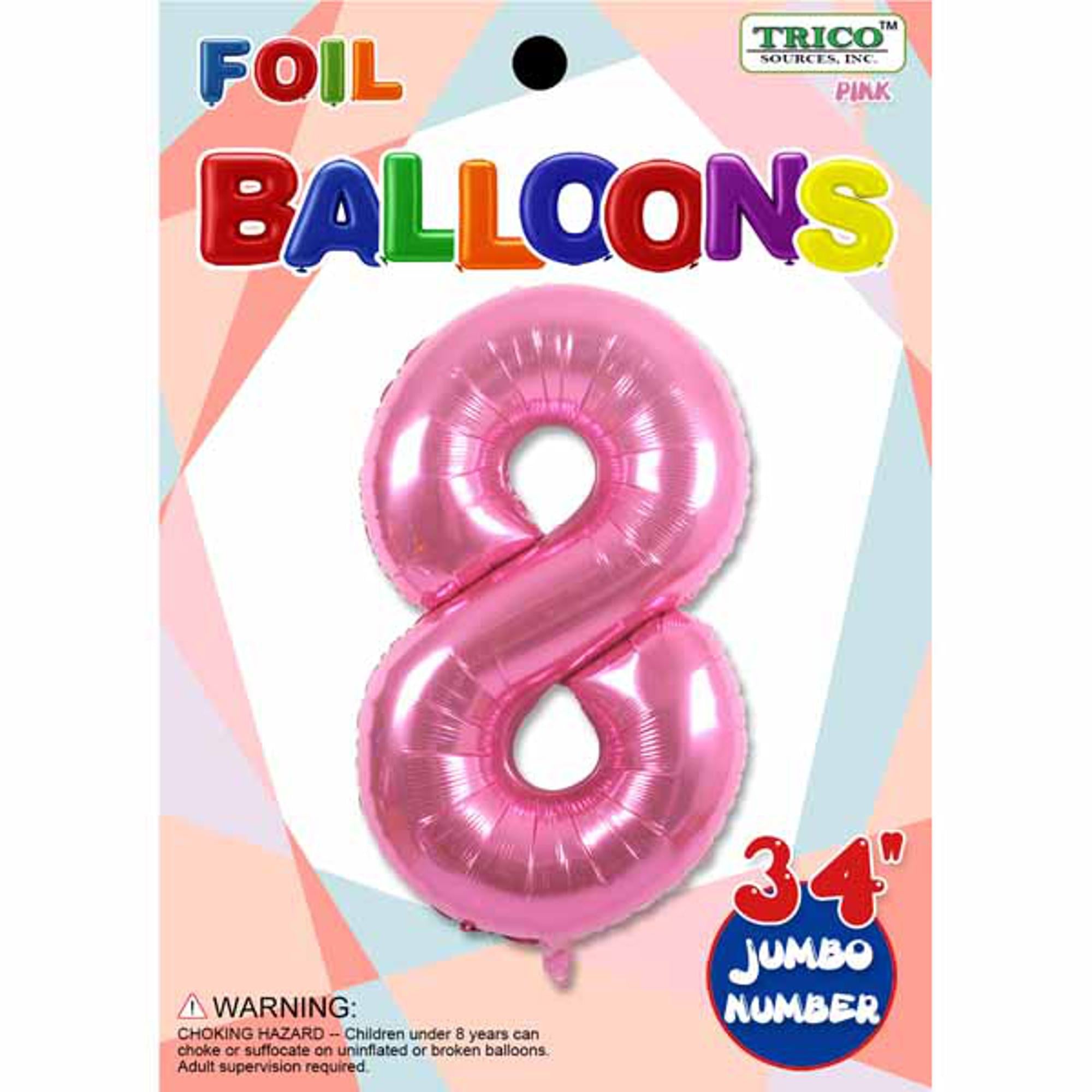 34 Inch Pink Foil Number 8 Balloon for Birthday Parties, Baby Showers & Anniversary Celebrations