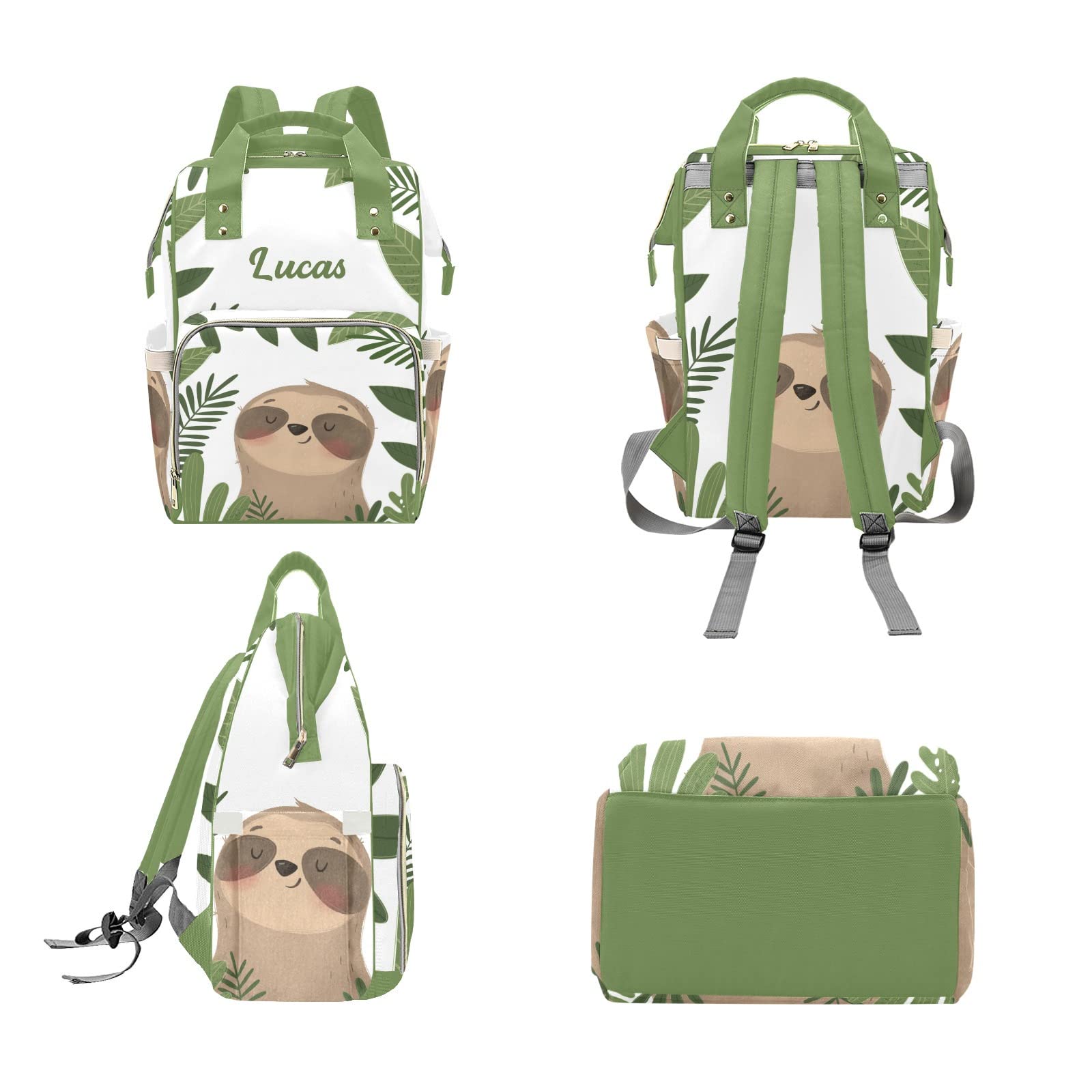 Custom Sloth Tropical Diaper Bag Backpack - Personalized Baby Shower Gift for Moms, Waterproof & Spacious Diaper Tote for Travel, Daycare & Everyday Use