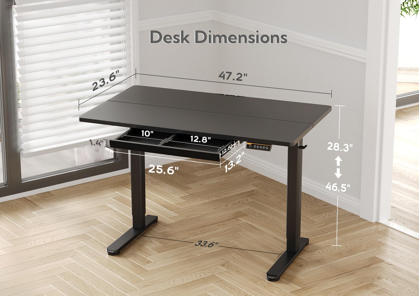 Claiks 48 Inch Electric Standing Desk with Drawers - Adjustable Height Sit Stand Workstation for Home Office, Black | Ergonomic Computer Desk for Remote Work & Gaming Setup