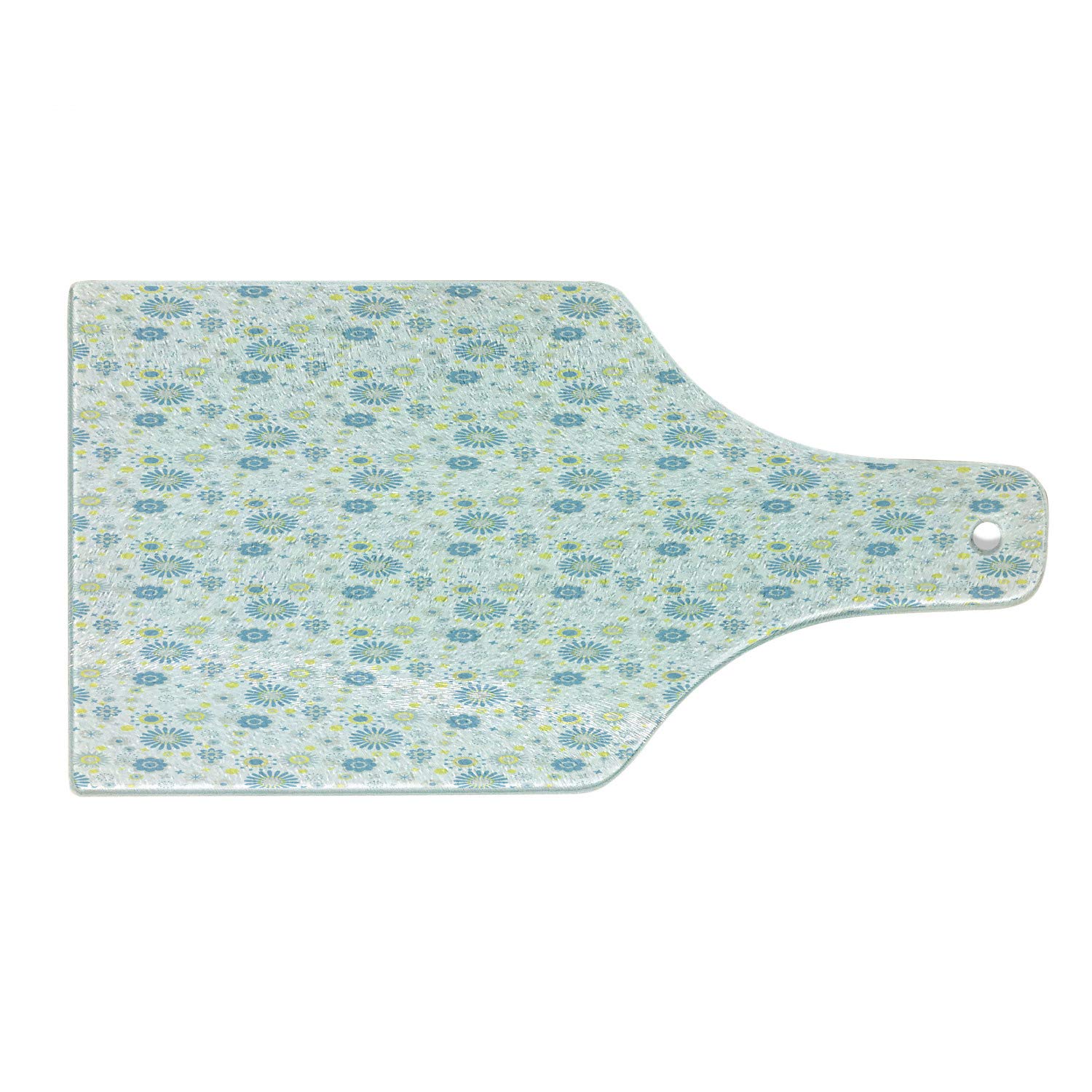 Ambesonne Yellow and Blue Tempered Glass Cutting Board - Spring Nature Inspired Floral Design, Wine Bottle Shape - Decorative Serving Board for Kitchen, Charcuterie, Cheese & Wine Pairing