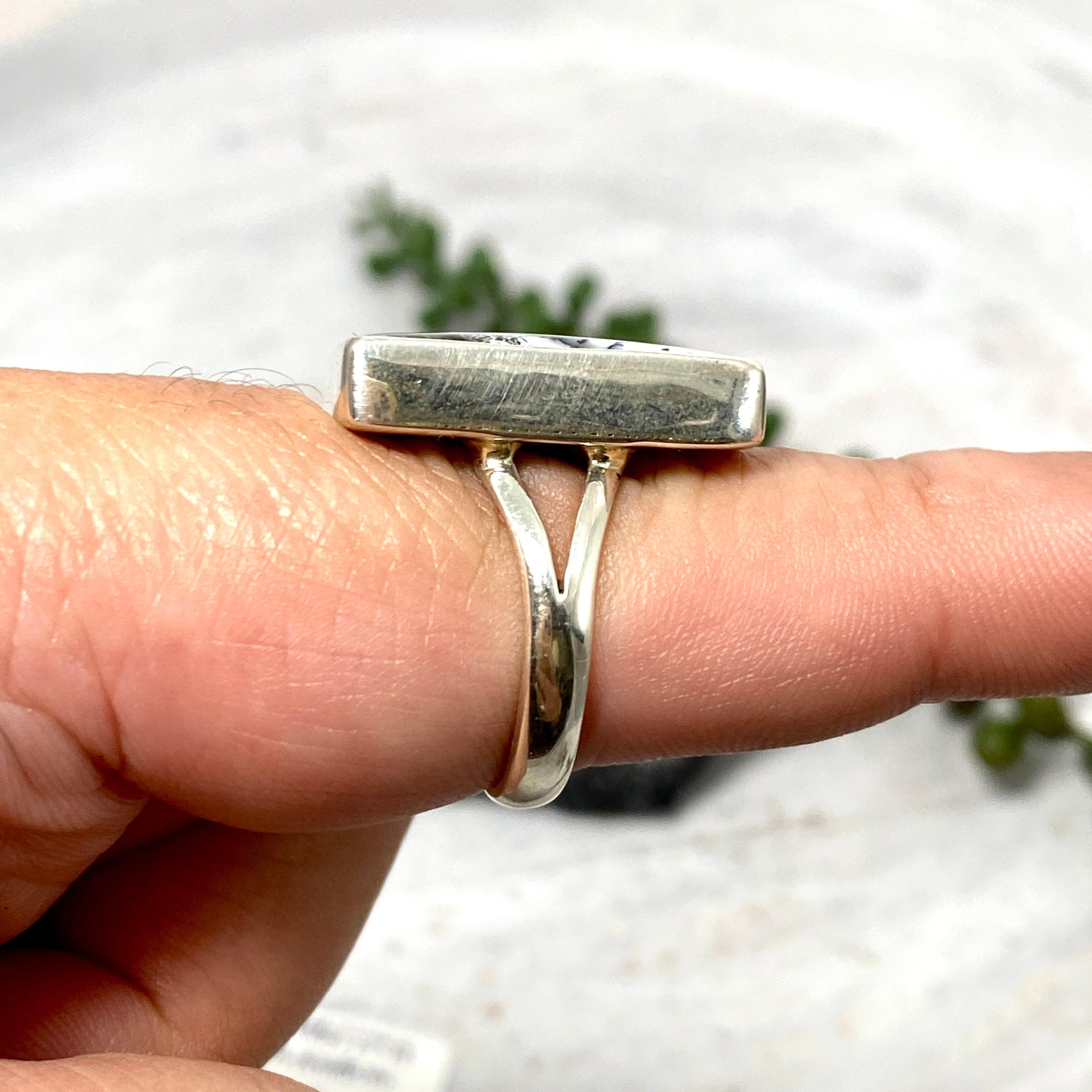 Dendritic Opal Rectangular Ring Size 9 KRGJ2293 - Elegant Handmade Jewelry for Women, Perfect for Weddings, Parties & Special Occasions