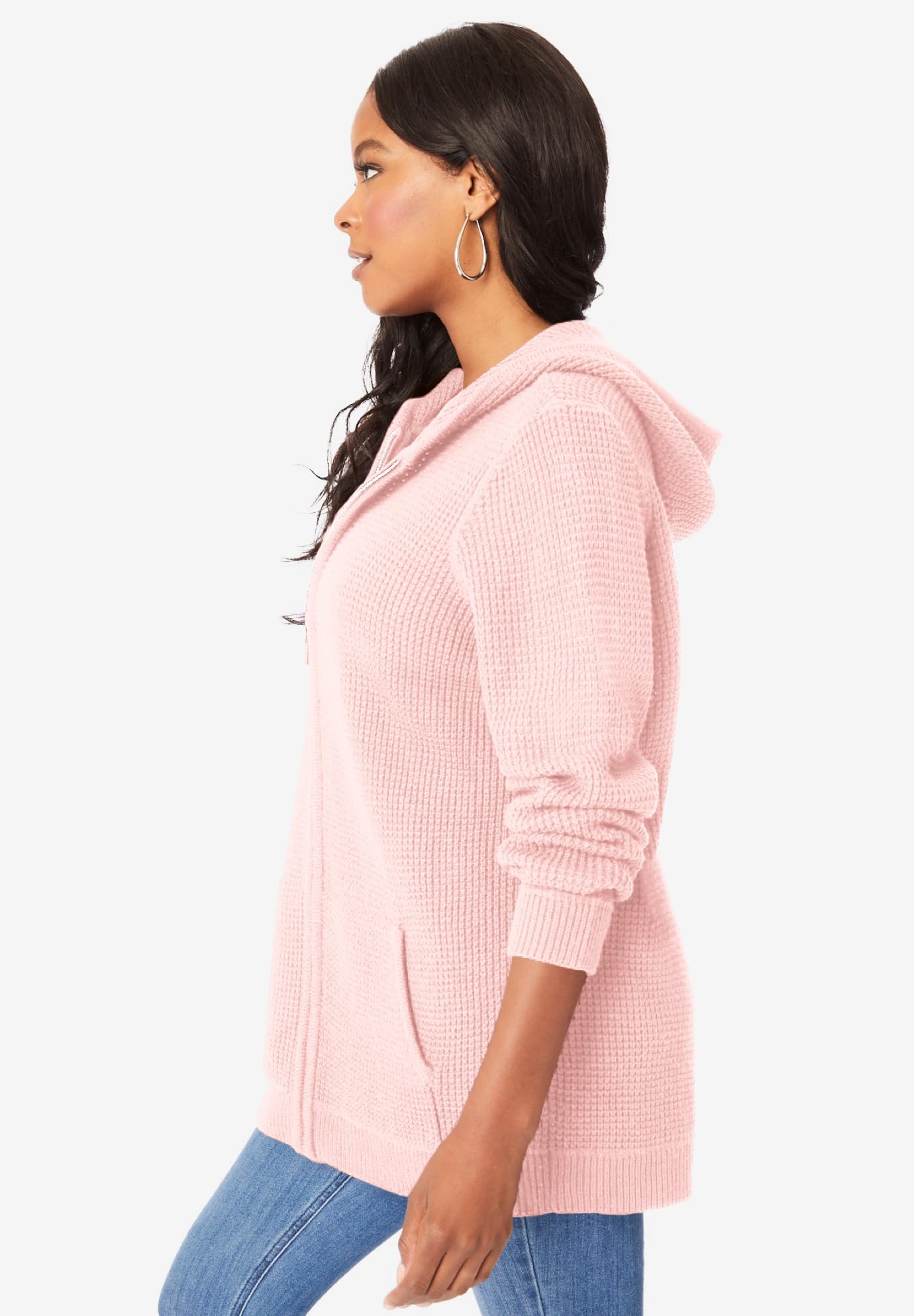 Roaman's Women's Plus Size Thermal Waffle Hoodie Zip Up Cardigan Jacket - Cozy Winter Wear for Plus Size Women | Perfect for Outdoor Activities & Lounge Comfort