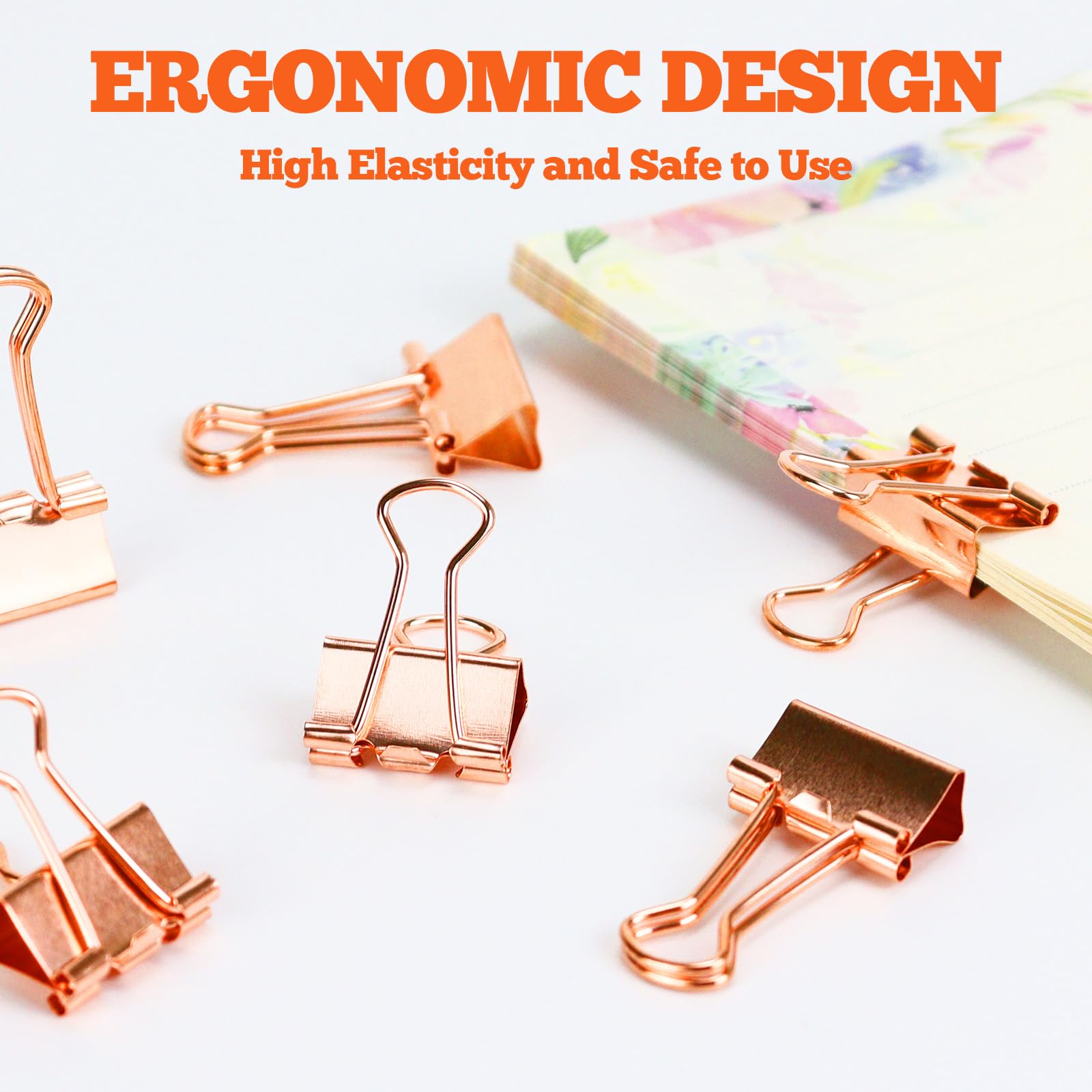 Buqoo 100 Pcs Rose Gold Binder Clips 19mm - Small & Medium Paper Clamps for Office, School, Home Organization, Document Filing, and Craft Projects