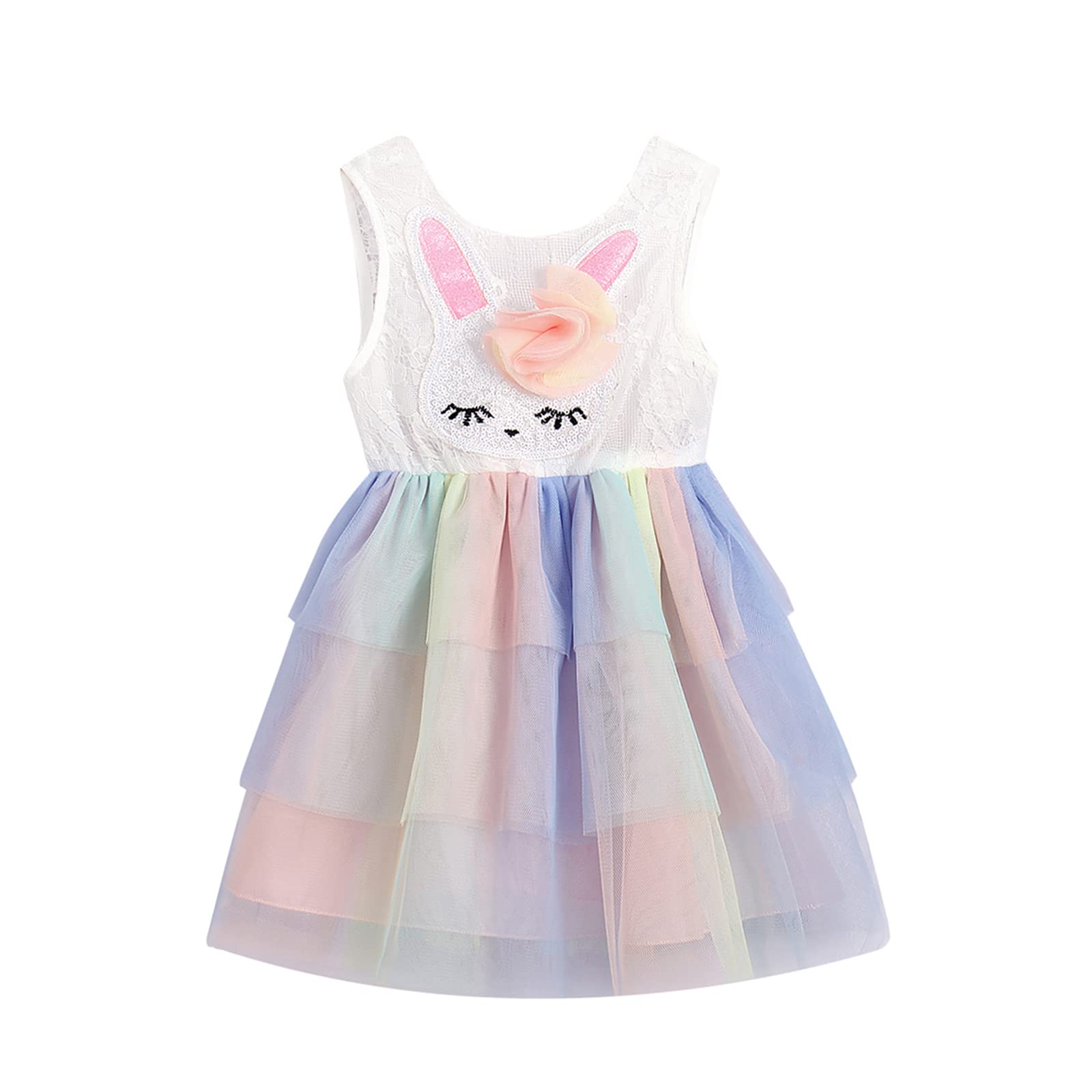 Easter Bunny Print Toddler Girls Sleeveless Tutu Dress - Princess Party Sundress for Summer & Spring Outfits - Perfect for Easter Celebrations, Birthday Parties & Photo Shoots