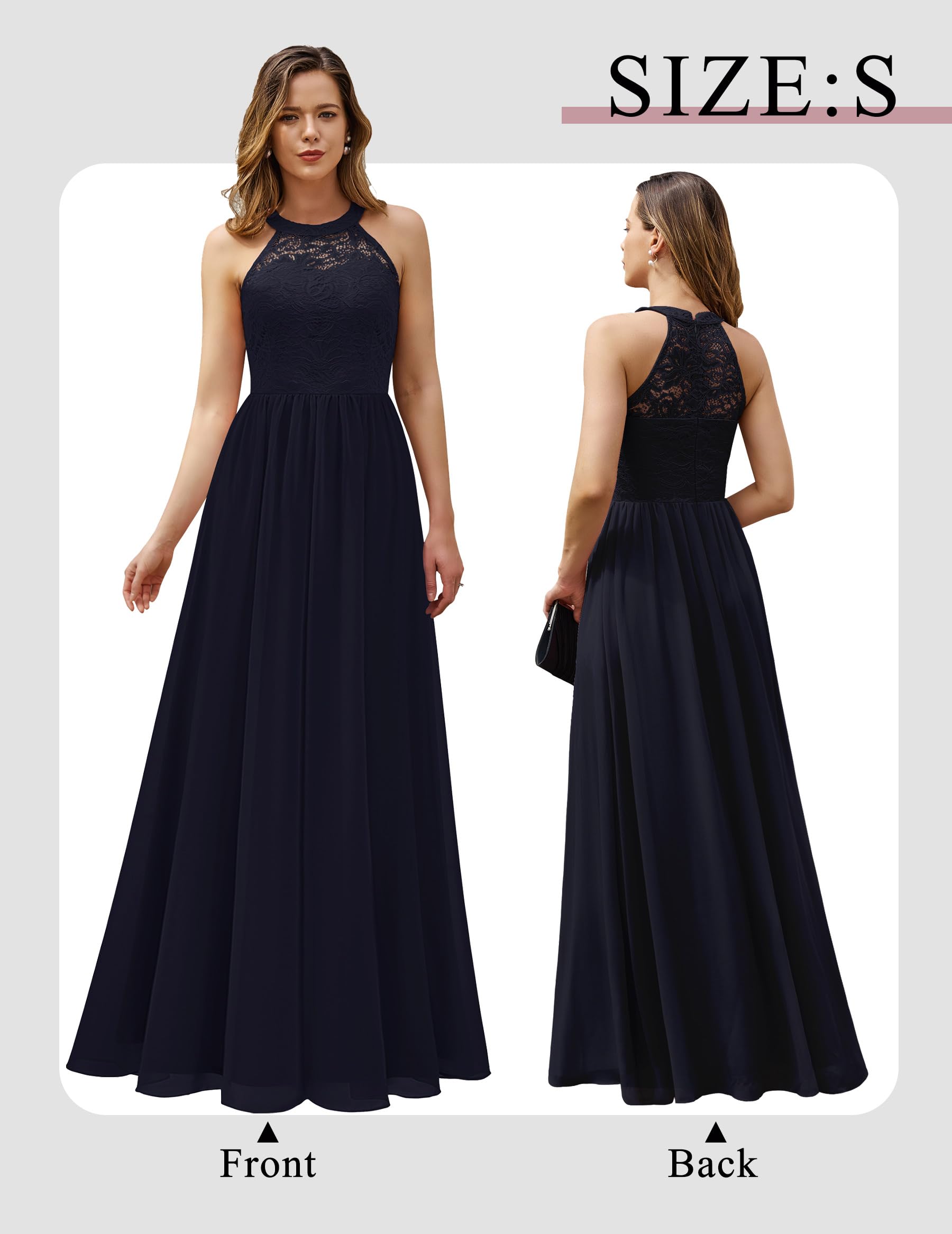 Wedtrend Women's Formal Halter Neck Long Prom Dress with Floral Lace - Elegant Bridesmaid Gowns for Weddings, Parties & Special Occasions