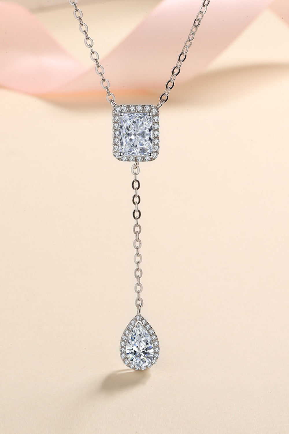 3 Carat 925 Sterling Silver Double Drop Pendant Necklace for Women - Elegant Dangling Jewelry Gift for Anniversary, Valentine's Day & Special Occasions