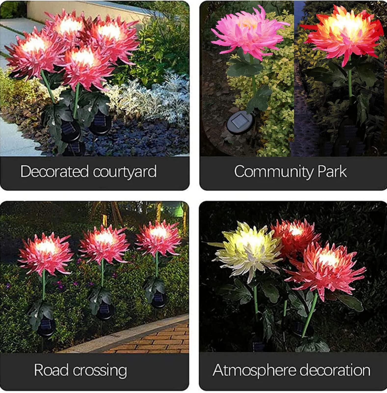 Solar Powered Artificial Chrysanthemum Garden Lights - 3 Pack Waterproof LED Flower Stake Lights for Outdoor Decoration - Perfect for Garden, Pathway, Patio, Lawn, Yard and Cemetery Decor (White)