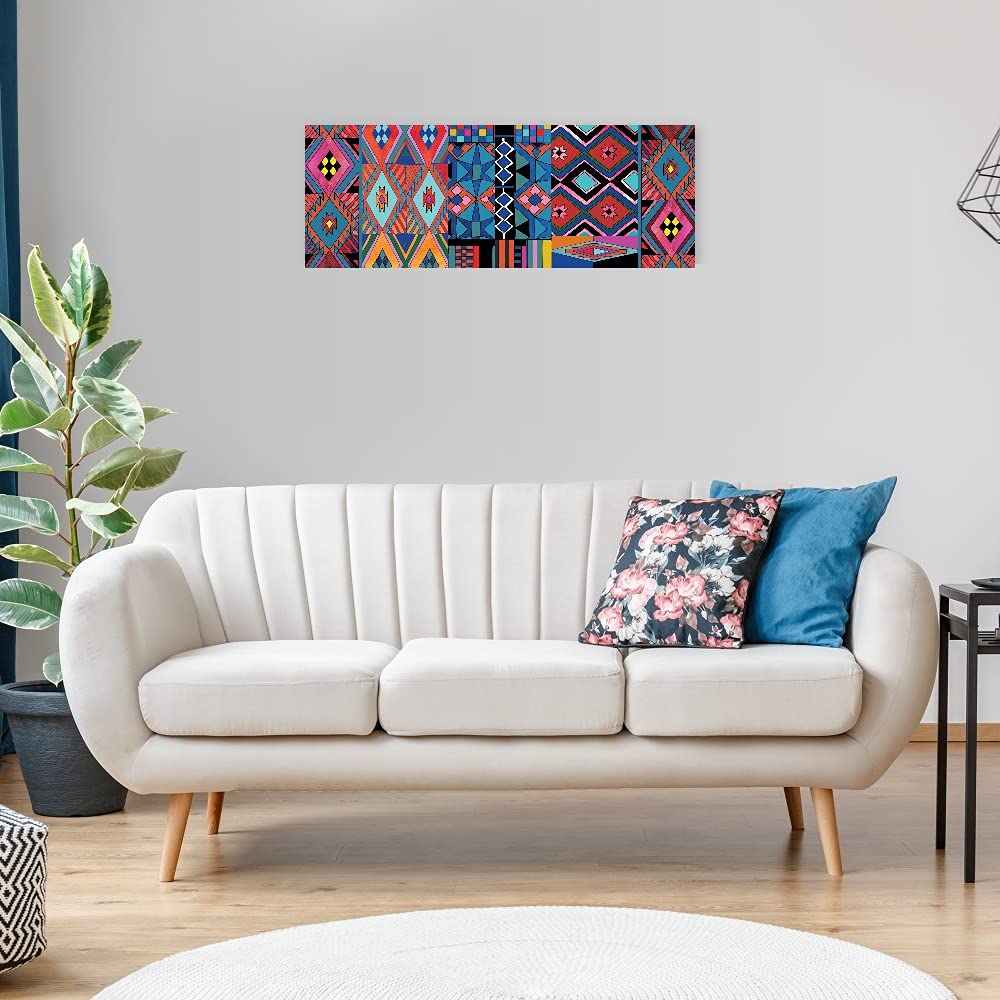 Hand-Painted Tribal Canvas Wall Art by Nikki Chu - 60x22 Inches - Ready to Hang Home Decor for Living Room, Bedroom, Office & More - Perfect for Boho, Modern & Eclectic Interior Design Styles