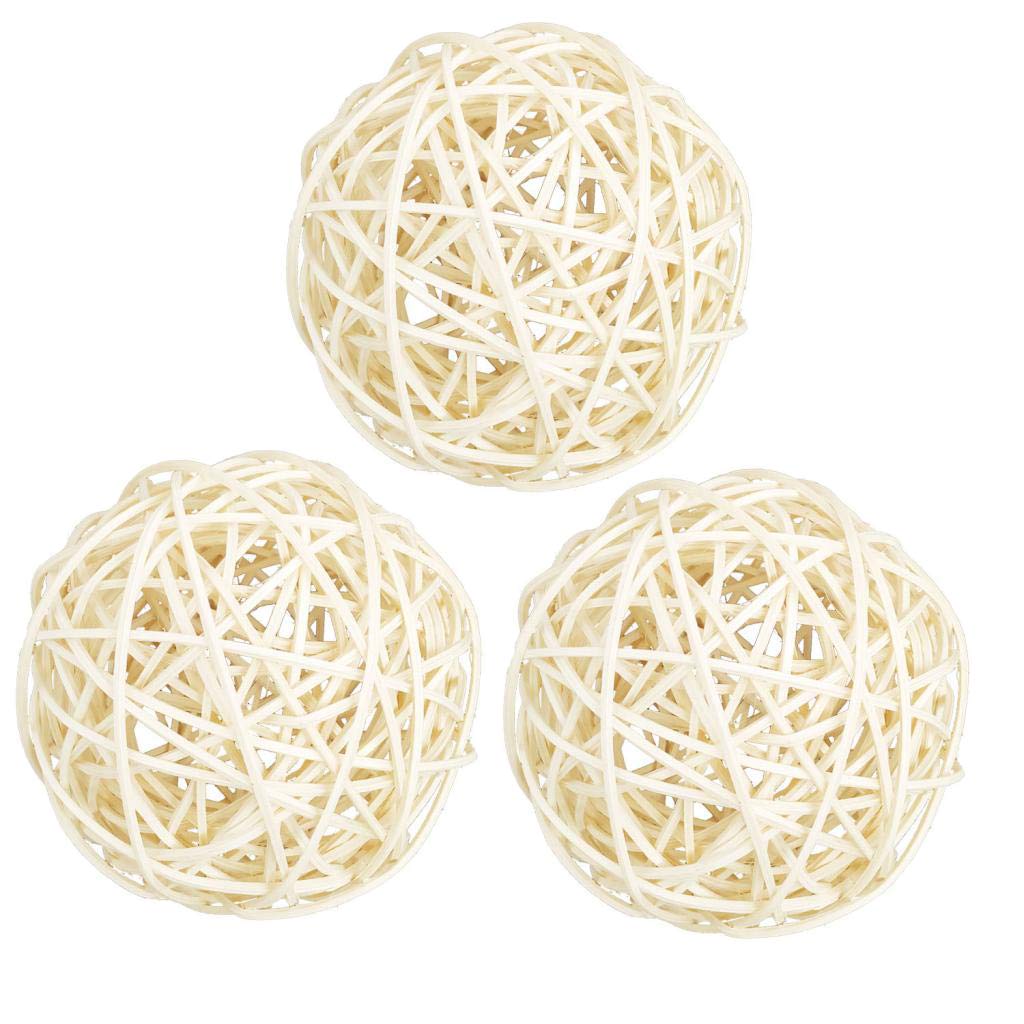 Fenteer 3-Piece Large White Wicker Rattan Balls (60-100mm) - Decorative Bowl Fillers, Vase Filler, Coffee Table Centerpiece, Wedding & Party Decor - Perfect for Home Decor, Table Settings, and Event Styling (8cm, White)