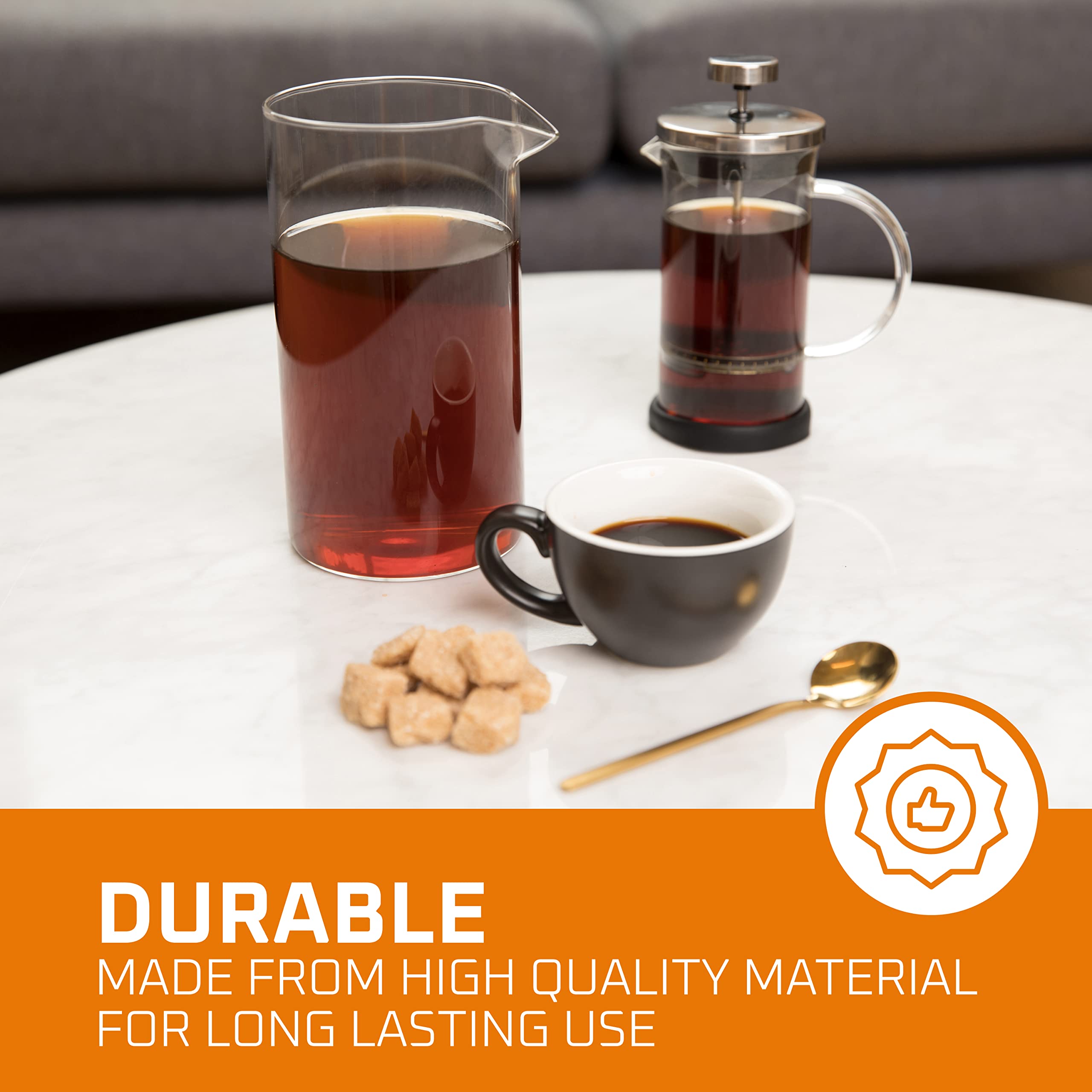 Bruntmor 34 oz French Press Replacement Carafe - Fire Hardened Borosilicate Glass Beaker for Coffee & Tea Brewing | Durable Coffee Maker Accessory for Home, Office & Camping Use