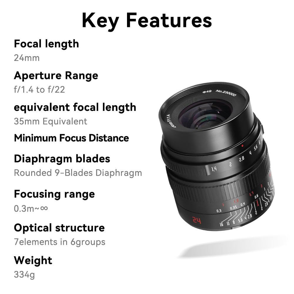 7Artisans 24mm f1.4 APS-C Manual Focus Lens for Nikon Z Mount Cameras (Zfc, Z50, Z6, Z7, Z8, Z9) - Fast Aperture Prime Lens for Portrait, Street & Low Light Photography - Canadian Warranty Included