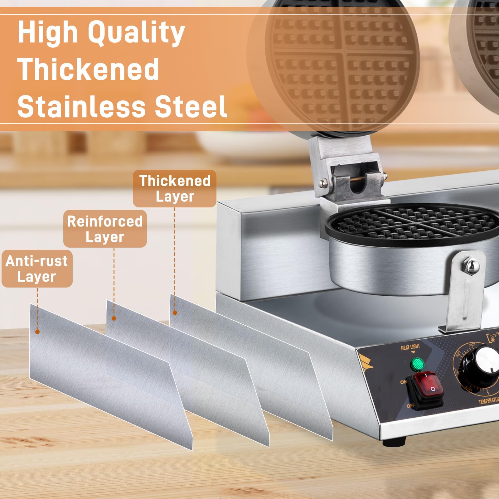 ROVSUN Commercial Double Head Waffle Maker Machine - 2400W Stainless Steel Professional Waffle Iron with Non-Stick Plates (110V/240V) for Bakery, Restaurant, Snack Bar or Home Use - Perfect for Breakfast, Brunch and Dessert Making