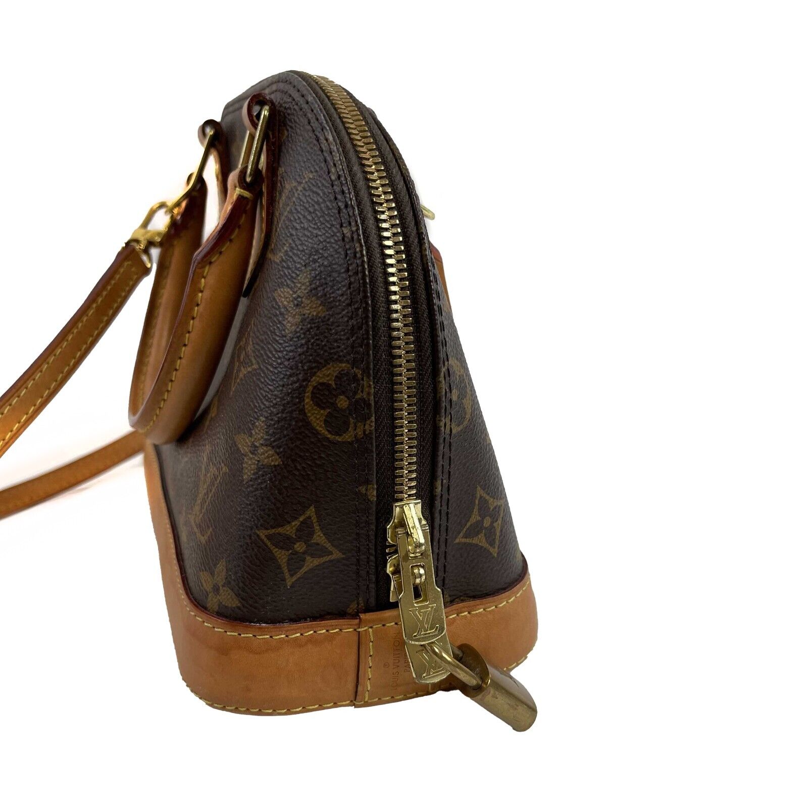 Authentic Louis Vuitton Alma BB Monogram Crossbody Bag with Lock & Key - Luxury Brown Leather Handbag for Women, Perfect for Date Night & Travel Accessories