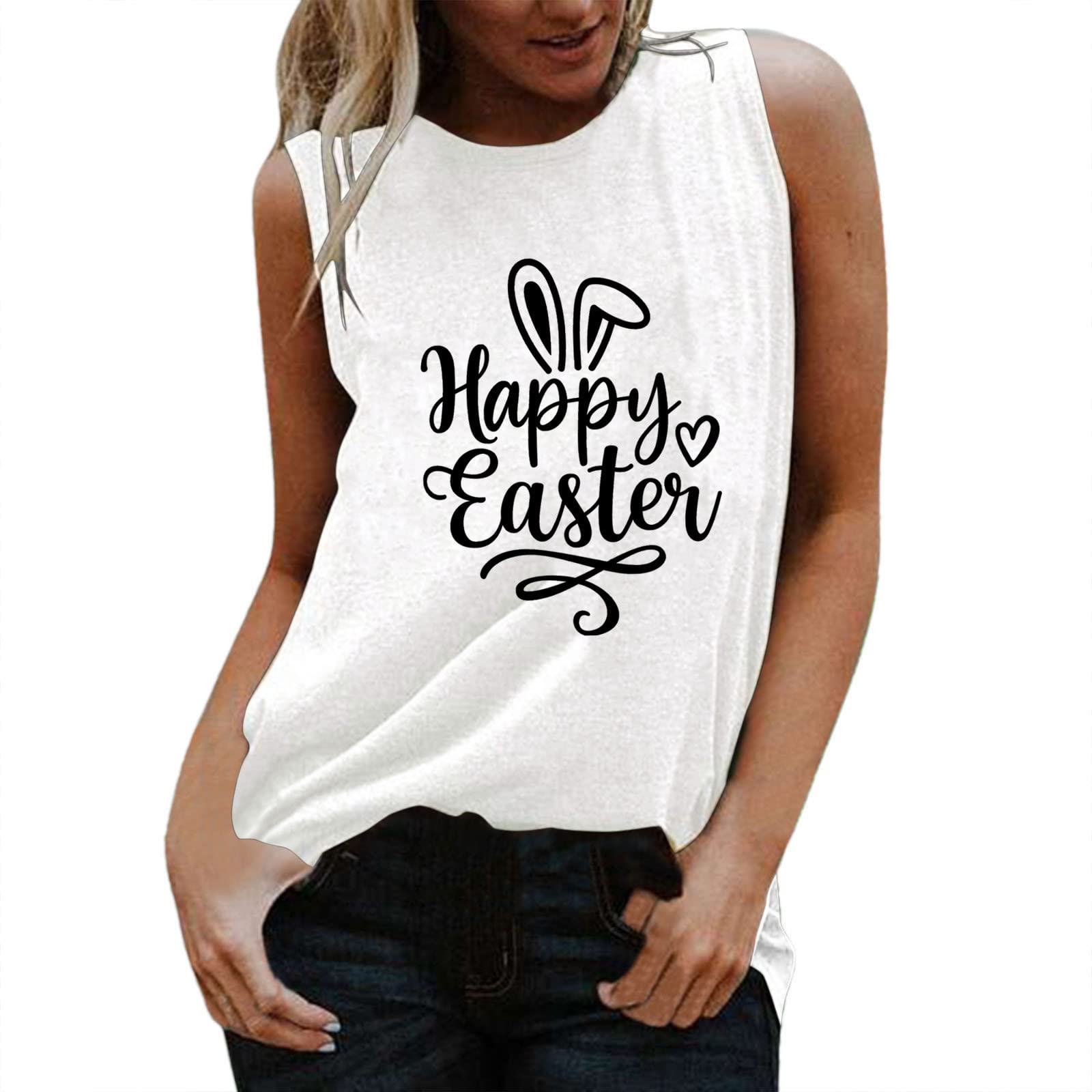 Women's Cute Printed V-Neck Tank Tops - Sleeveless Workout Shirts for Running, Gym & Casual Wear | Perfect Easter Athletic Tees for Women