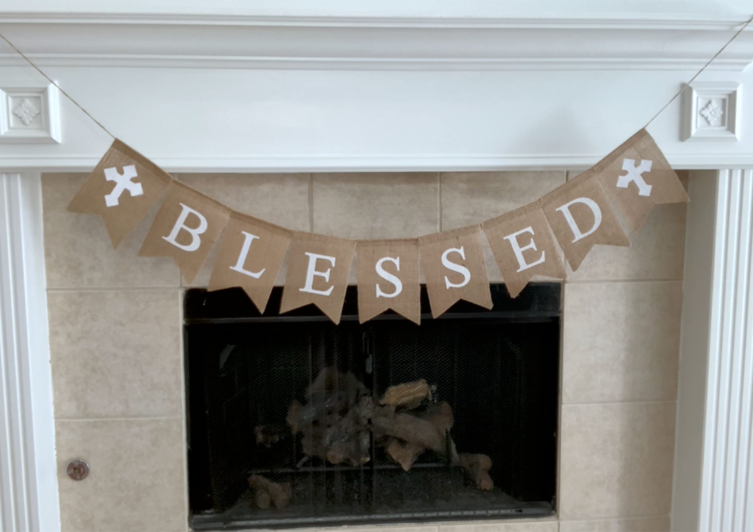 Blessed Burlap Banner - Religious Decor for Baptism, Easter, Christening, First Communion & Confirmation | Cross Design for Baby Shower, Wedding & Birthday Party | Perfect for Church Events & Christian Celebrations