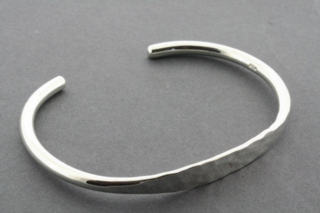 Flattened Battered Cuff Bracelet - Sterling Silver Bangle for Women - Perfect for Boho Chic & Casual Outfits