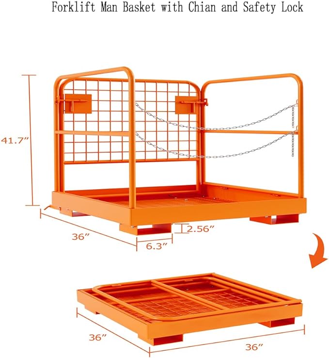 GARVEE 36x36 Foldable Forklift Safety Cage - 1200lbs Capacity Work Platform with Protective Guardrail & Drain Holes | OSHA Compliant Man Basket for 1-3 People | Ideal for Warehouse, Construction & Aerial Work Safety
