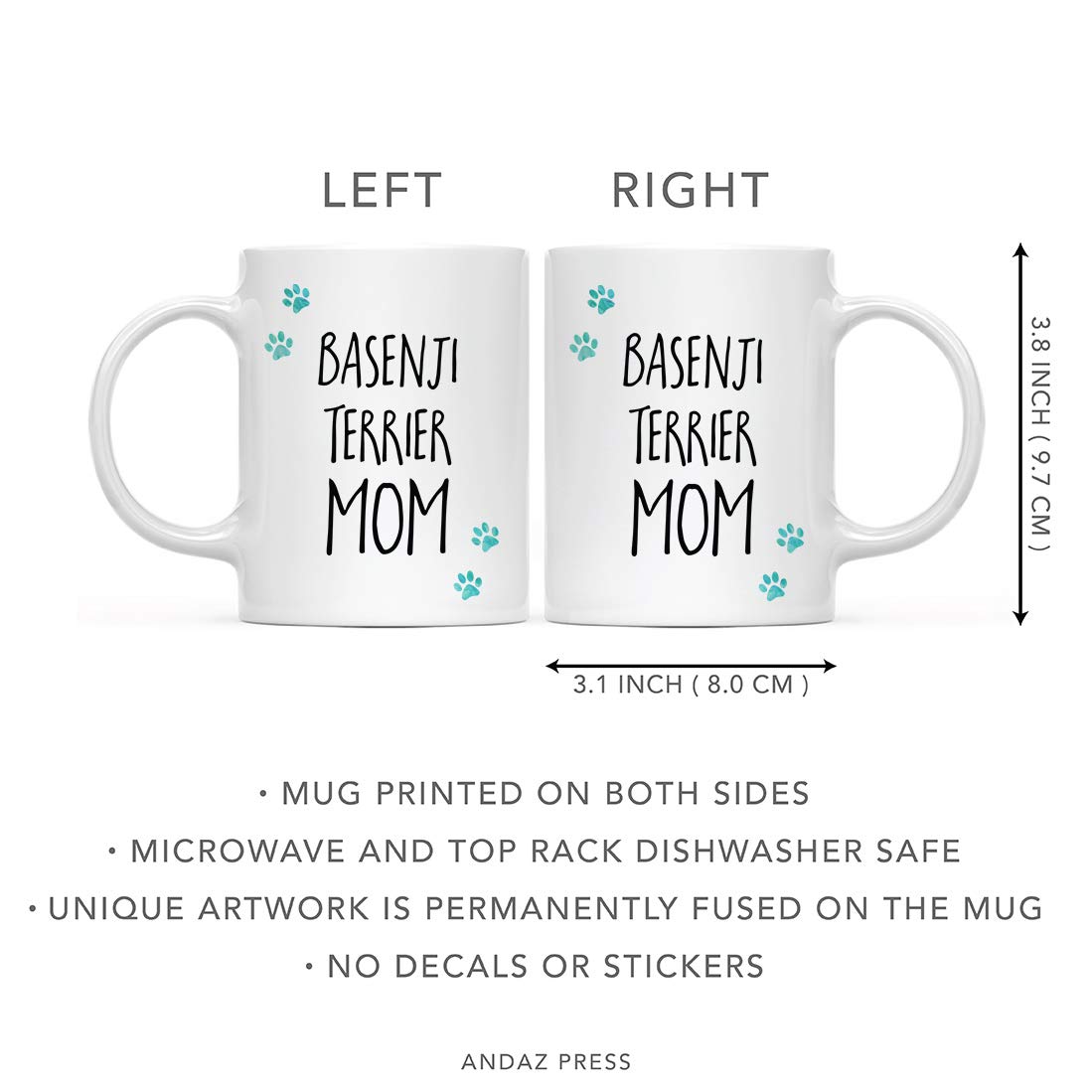 Funny Dog Mom Coffee Mug - 11oz Ceramic Cup with Basenji Dog & Pawprint Design - Perfect Gift for Dog Lovers (Christmas, Birthday) - Includes Gift Box - Great for Coffee, Tea, or Hot Chocolate at Home or Office