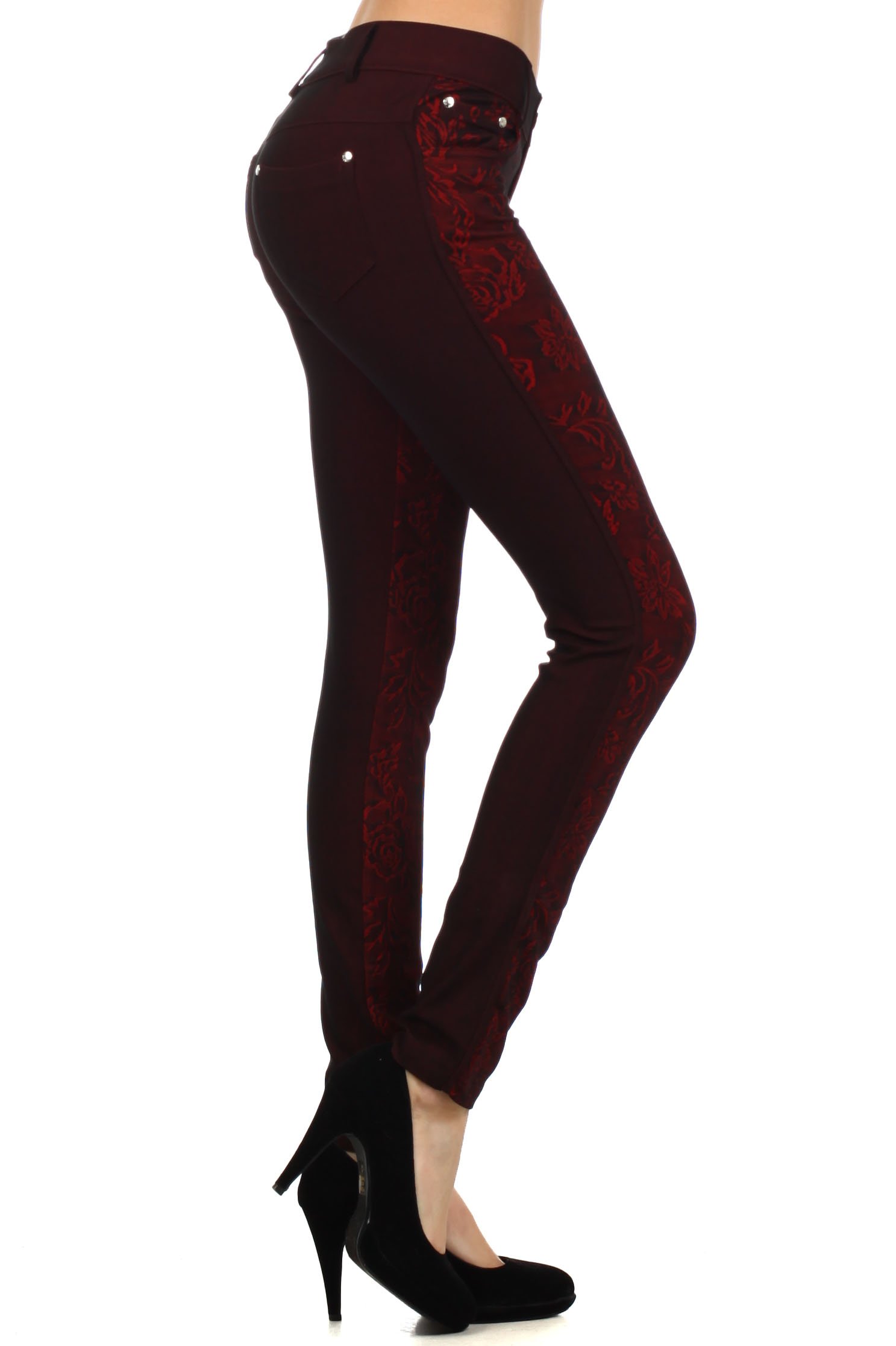 ICONOFLASH Women's Floral Print Herringbone Denim Leggings - Stretchy Skinny Jeggings for Casual Wear, Work & Date Night Outfits