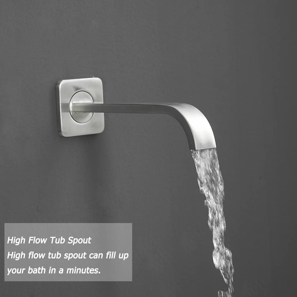 Brushed Nickel Rain Shower System - 12 Inch Square Rainfall Shower Head with Handheld Sprayer, Tub Spout & Rough-in Valve - Bathroom Shower Mixer Combo for Luxurious Spa Experience at Home