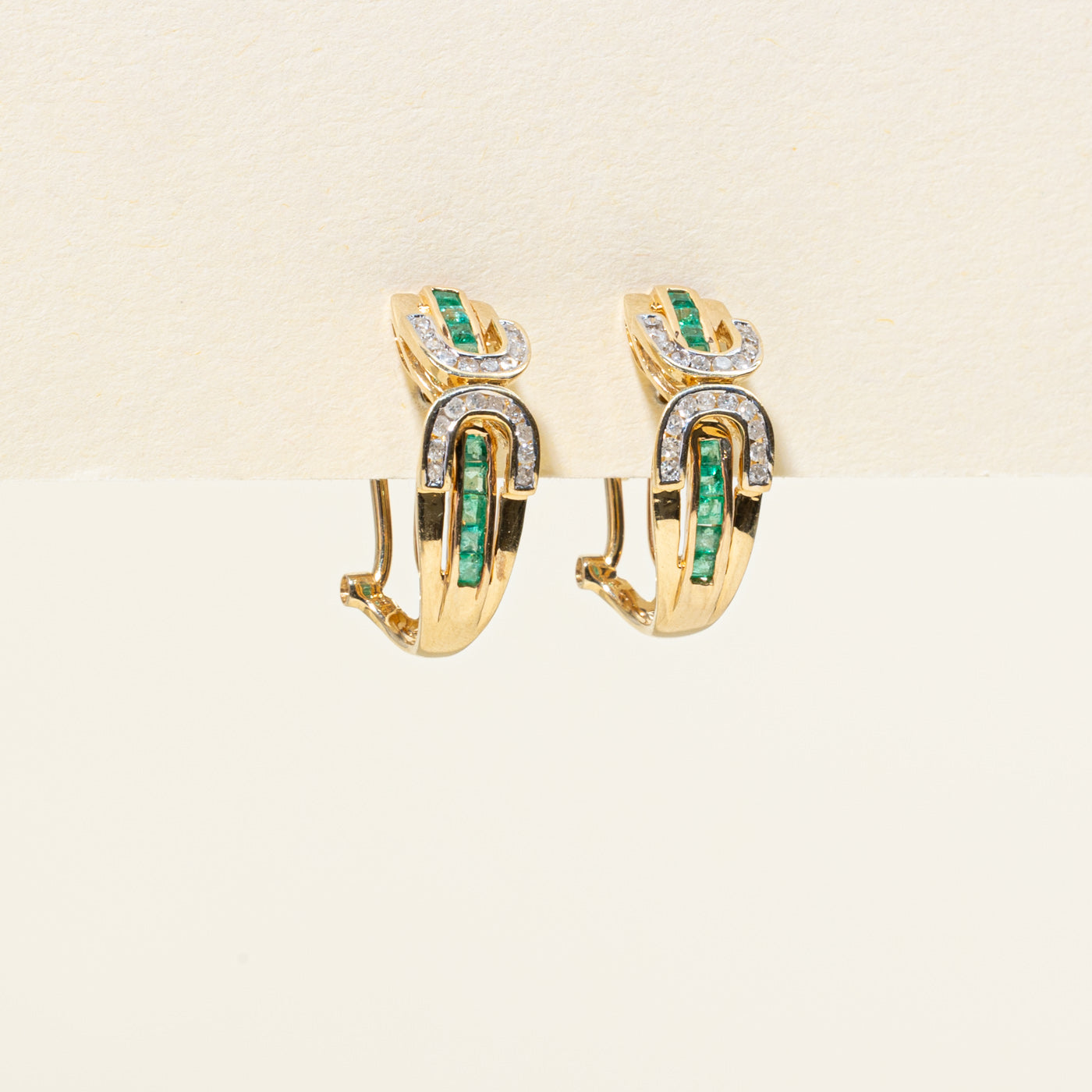 Emerald and Diamond Omega Back Earrings - 0.15ctw & 0.20ctw Stud Earrings for Women | 14K Gold Elegant Jewelry Gift for Birthday, Anniversary & Special Occasions