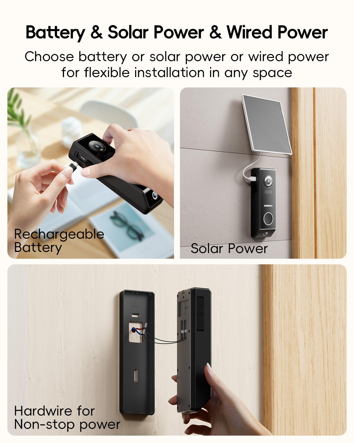 ZUMIMALL 2K HD Dual Lens Video Doorbell Camera with Wireless Chime - Solar & Battery Powered, No Monthly Fees, Wireless/Wired Installation, 2-Way Talk, IP65 Weatherproof, Cloud Storage, Alexa Compatible, PIR Motion Detection, AI Recognition, 2.4G WiFi - Perfect for Home Security & Smart Door Monitoring