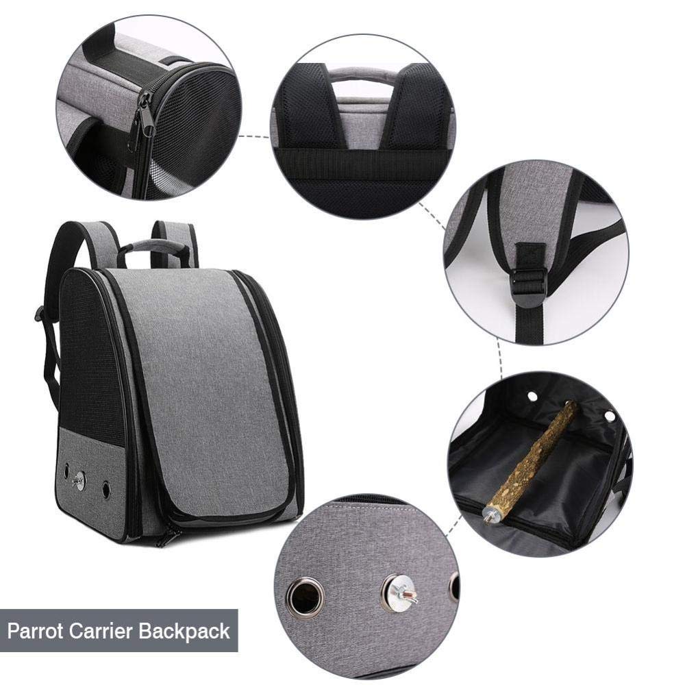 Portable Bird Carrier Backpack - Travel Cage with Perch for Small Birds, Parrots & Crested Birds (2-Pack, Black) - Perfect for Air Travel, Vet Visits & Outdoor Adventures