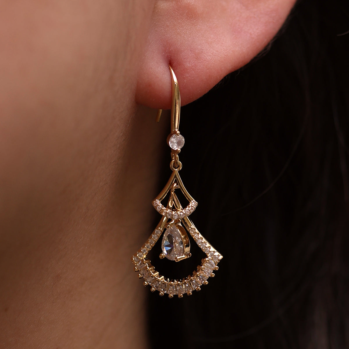 Elegant Cubic Hook Drop Earrings for Women - Stylish Dangle Earrings for Party, Wedding & Everyday Wear