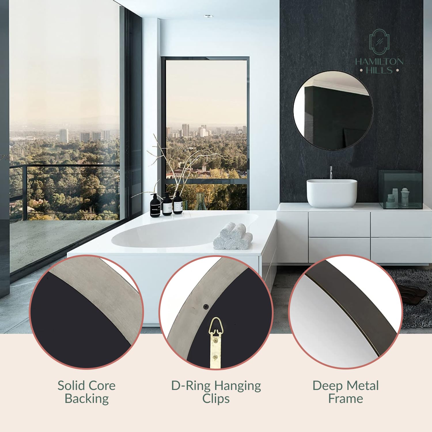24-Inch Round Vanity Mirror with Oil Rubbed Bronze Frame - Modern Circular Wall Mirror for Bathroom, Bedroom & Entryway - Perfect Over Sink, Dresser or Hallway Decor - Elegant Home Accent Mirror