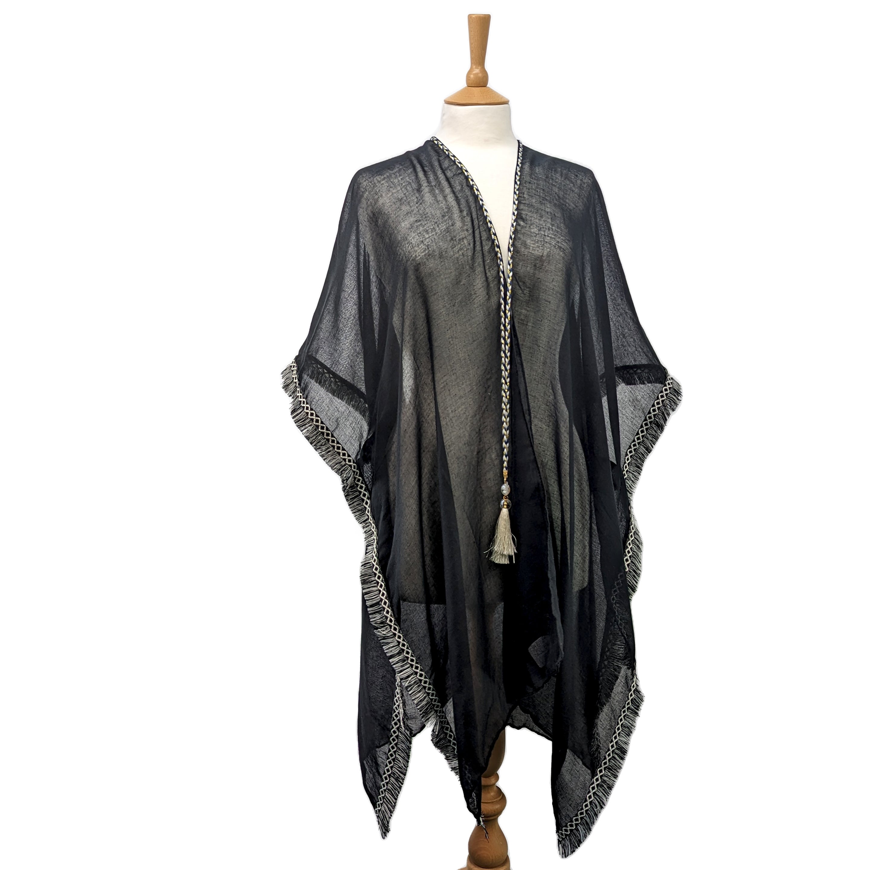 Stylish Tassel Tie Beach Kaftan Cover Up - 90x180cm Lightweight Summer Dress for Women - Perfect for Poolside, Vacation & Boho Fashion
