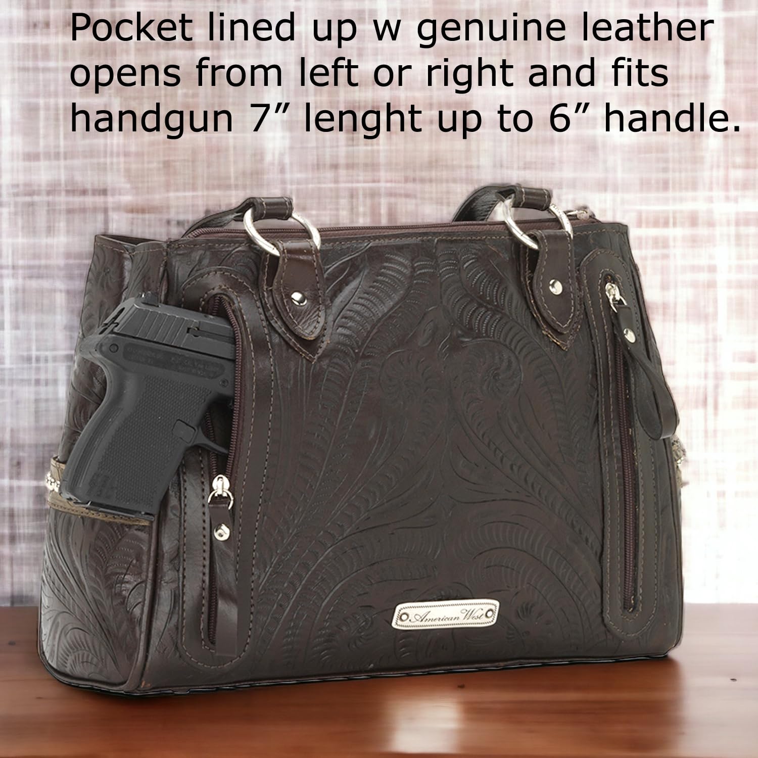 Genuine Leather Women's Tote Handbag - American West Style Hand-Tooled Everyday Purse with Concealed Carry (Chocolate Brown) | Perfect for Work, Travel & Casual Outings