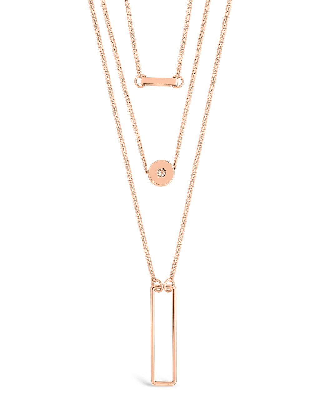 CZ Disk Open Bar Layered Necklace for Women - Elegant Layered Pendant Chain Jewelry for Party, Wedding & Everyday Wear